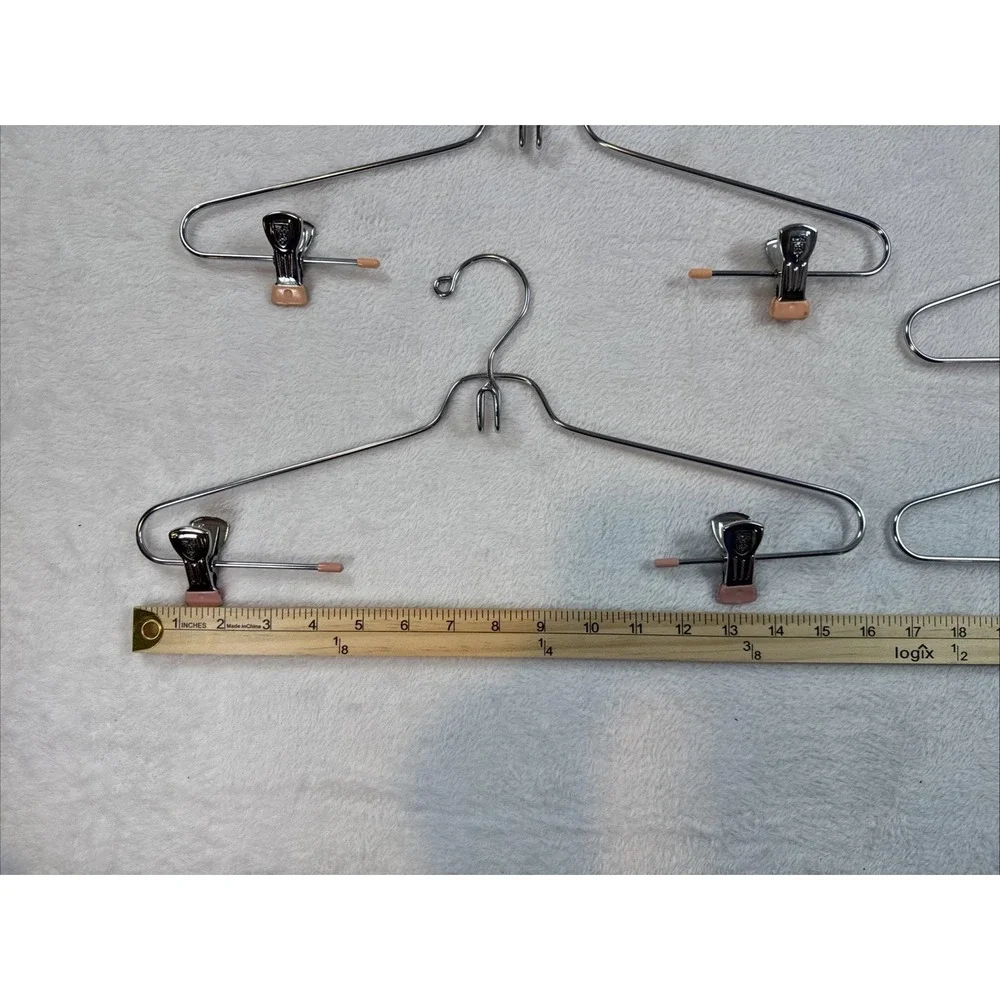 Chrome Wire Cloths Hangers, Pink Rubber Clips For‎ Skirts And Pants. Lot Of 6